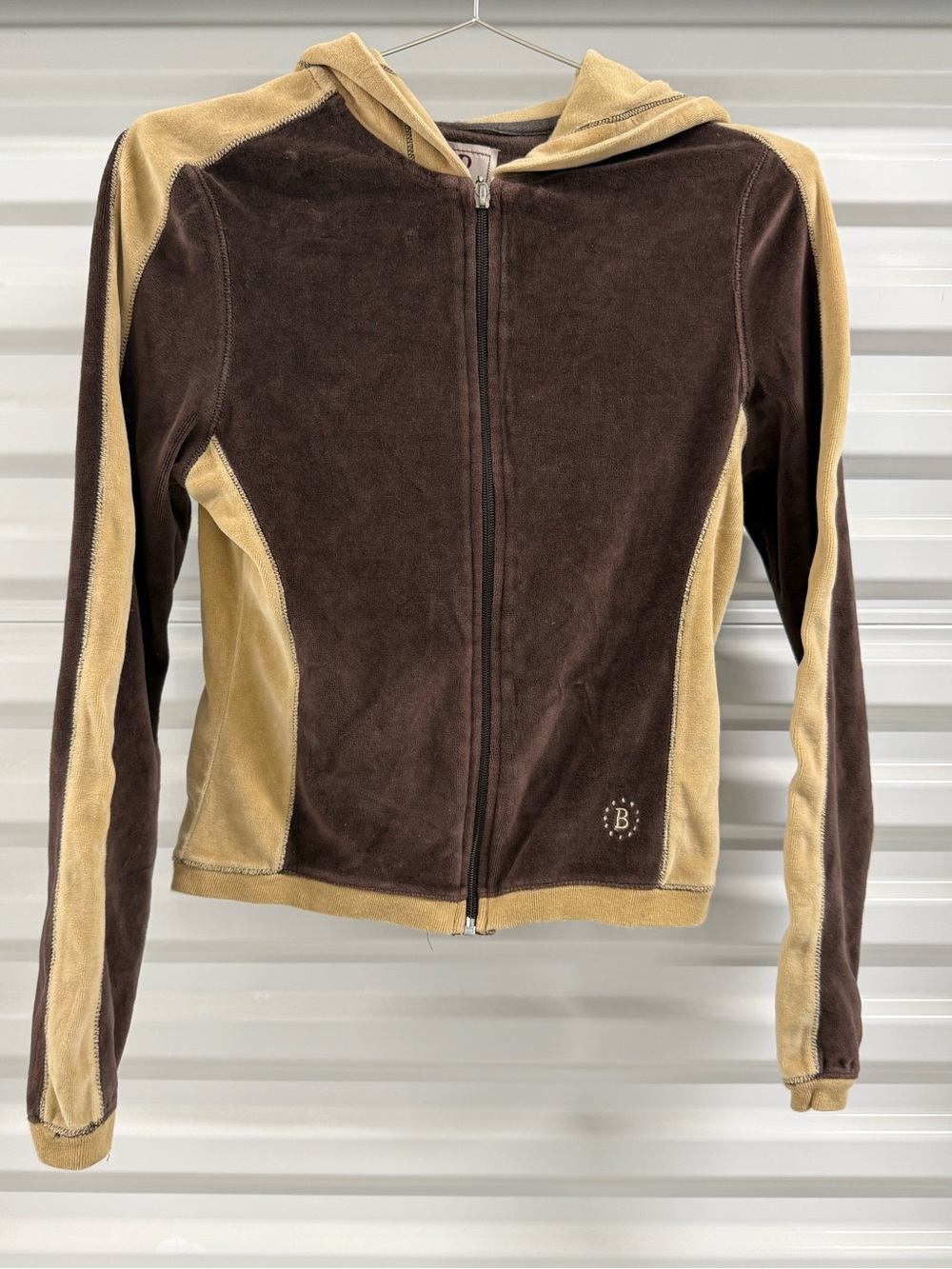 Bella Dahl Brown & Tan velour Zip Hoodie Jacket